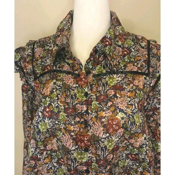 Free People Blouse Sz L Floral Multicolor Long Sleeve Peplum NWT - Picture 2 of 16